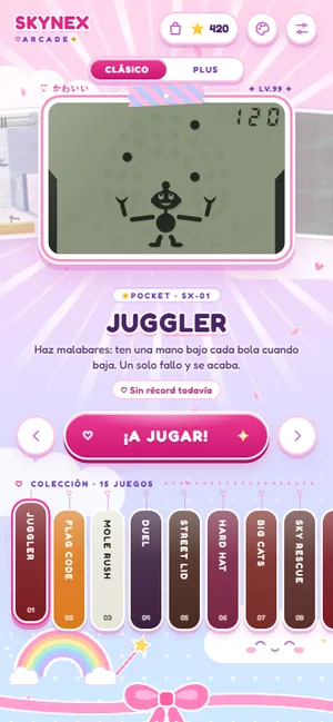 Menú de la app con el estilo Anime pastel