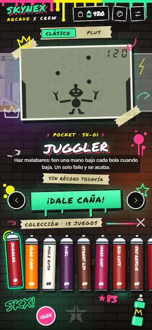 Menú de la app con el estilo Grafiti
