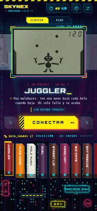Menú de la app con el estilo Cyberpunk.