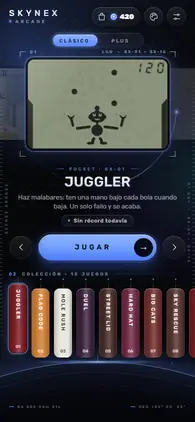 Menú de la app con el estilo Minimal oscuro.