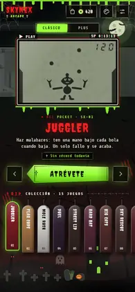 Menú de la app con el estilo Terror