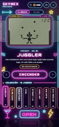 Menú de la app con el estilo Neón.