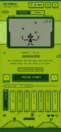 Menú de la app con el estilo Consola verde.
