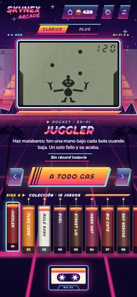 Menú de la app con el estilo Años 80